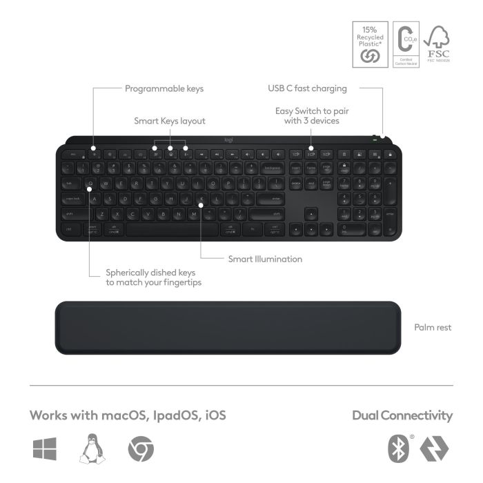 KEYBOARD +MOUSE COMBO MXKEYS S/BLACK 920-011614 LOGITECH – 11