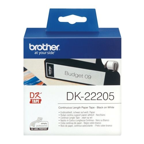 Brother DK-22205 (DK22205) Popierinių etikečių ritinėlis, Black on White, Continuous, 62mm 30.48m – 2