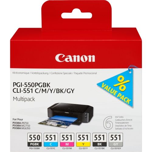 Canon PGI-550/CLI-551 (6496B005) Rašalinių kasečių komplektas, PGBK/C/M/Y/BK/GY
