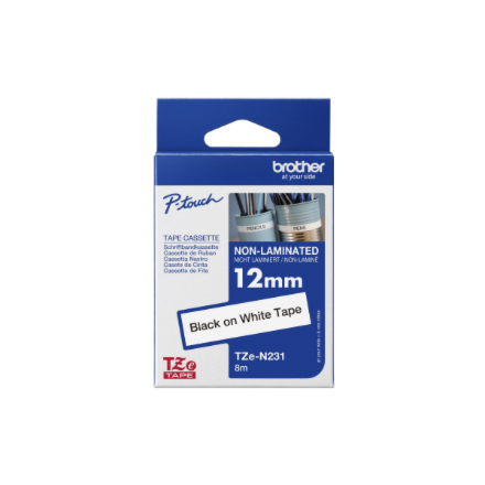 Brother TZe-N231 Labelling Tape Cassette – Black on White, 12mm wide, 8m long Brother