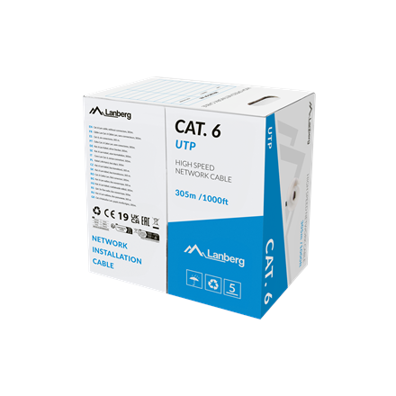 Lanberg Lan Cable Cat.6 UTP 305M Solid CU LSZH Grey CPR+ Fluke Passed LCU6L-11CU-0305-S