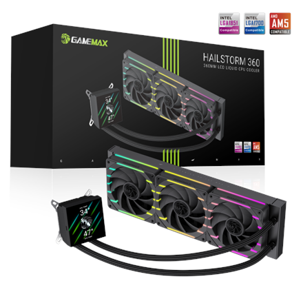 Gamemax CPU Liquid Cooler HAILSTORM 360 LCD BK Black