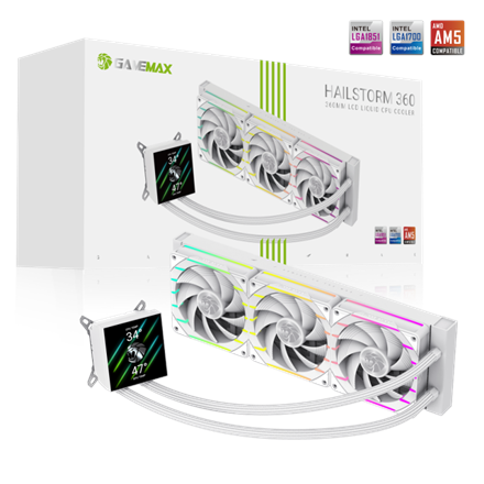 Gamemax CPU Liquid Cooler HAILSTORM 360 LCD WH White