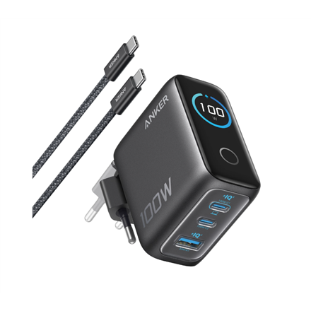 Anker Charger (100W, 3 Ports, Smart Display) with USB-C Cable