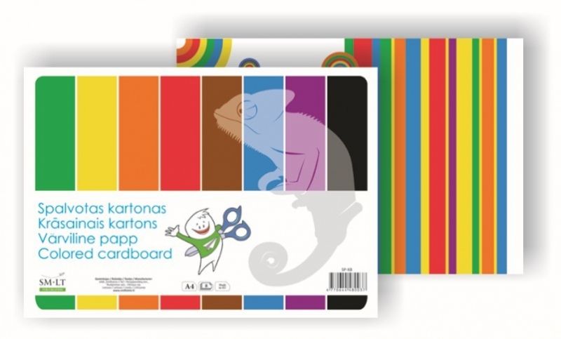 Kartonas SMLT, A4, 190 g, spalvotas, vienpusis, (8)